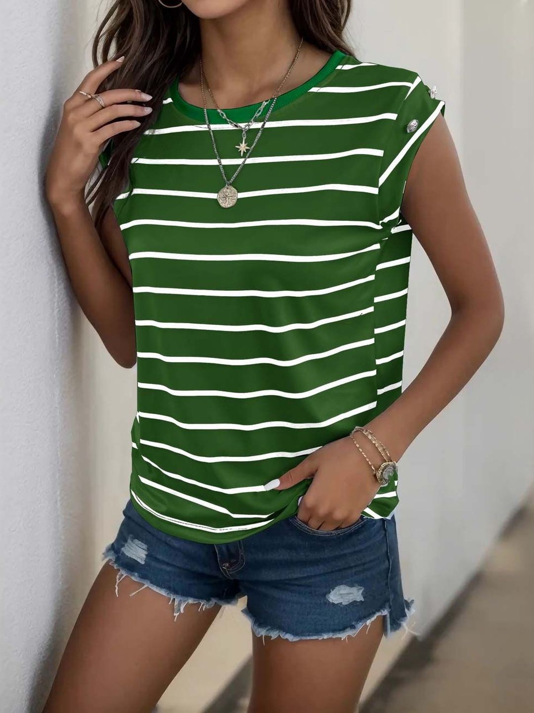 NOWI Striped Round Neck Top