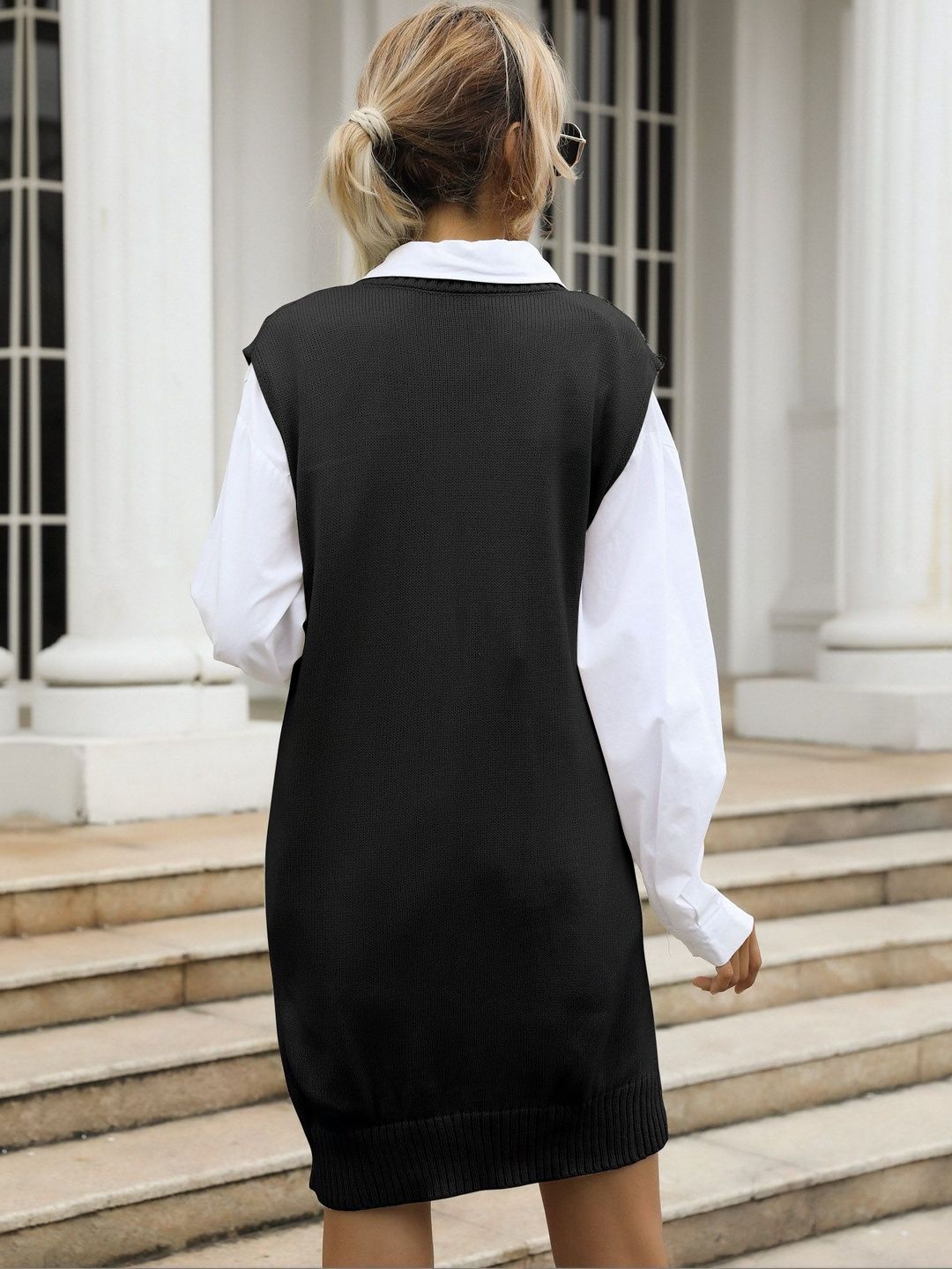 Women's Black Cable Knit Sweater Vest