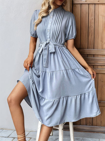 Puff Sleeve A-Line Midi Dress