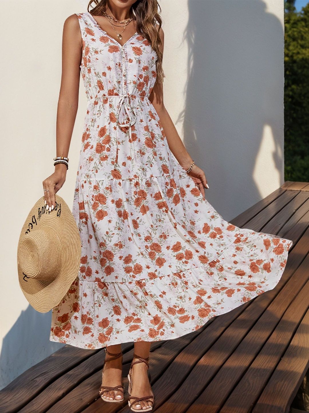 Floral Print A-Line Maxi Dress