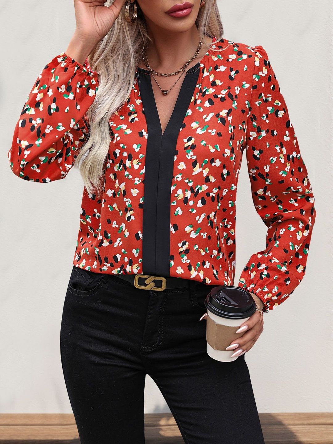 Women's Red Print Top