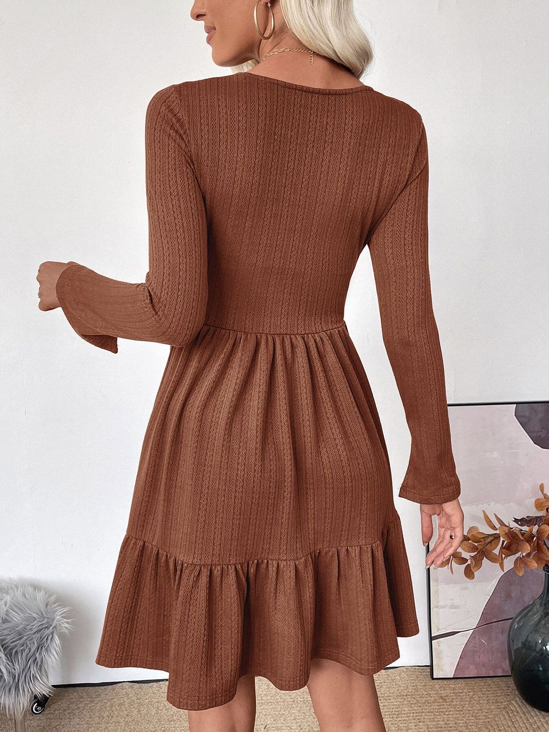 Women's Brown Fit & Flare Dress Blend Printed