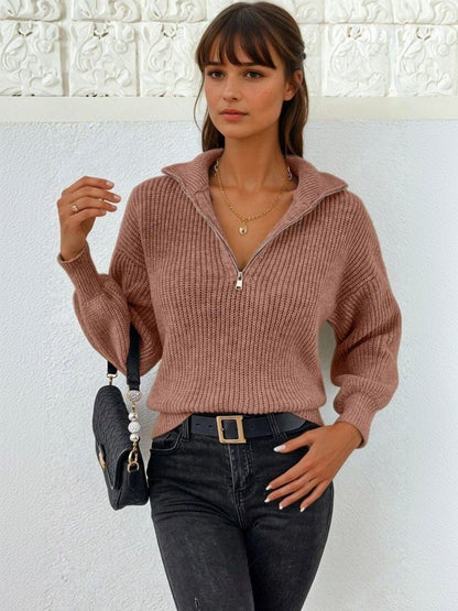 Ribbed Pullover in Brown acrylic Long Sleeve - Nowi Korean Fashion