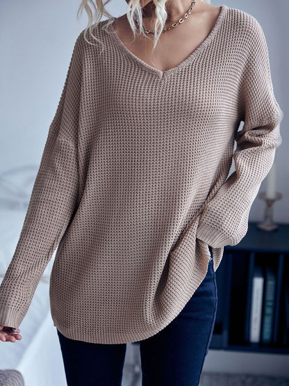 Women's Beige Ribbed Pullover Blend Printed Regular Fit
