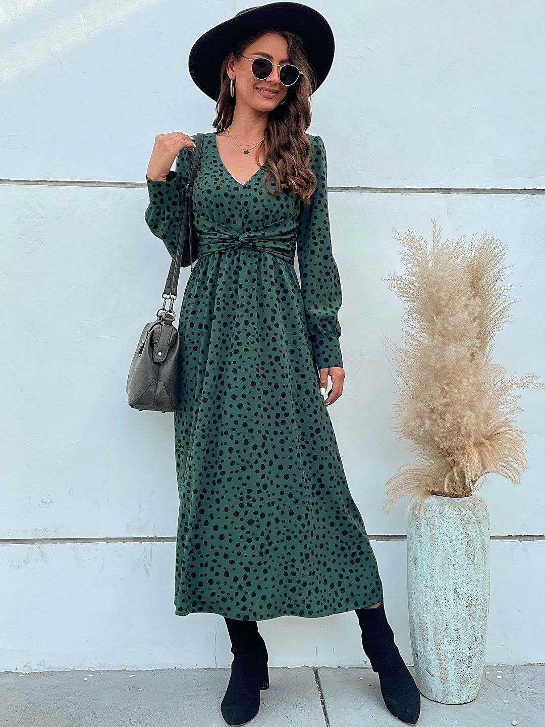 Women's Green Print Midi Dress