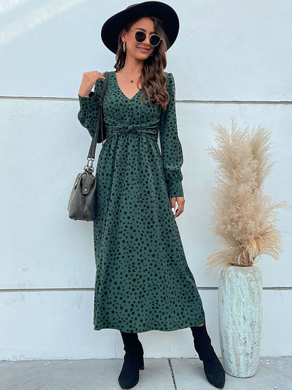 Women's Green Print Midi Dress