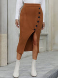 Midi Skirt With Front Split - Nowi Korean Fashion