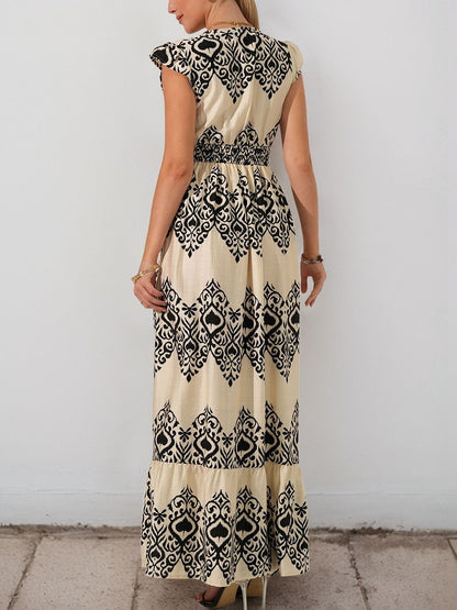 Print Puff Sleeve Maxi Dress