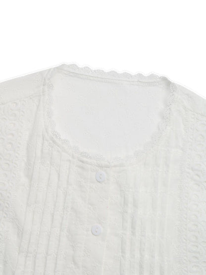 White Embroidered Flutter Sleeve Cotton Top