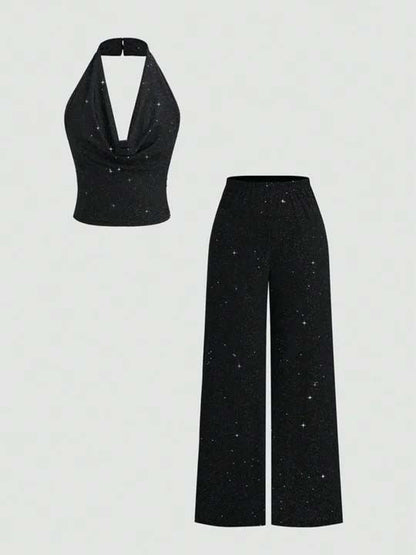 Bling & Sparkly Embellished Top with Palazzos