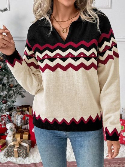Women Chevron Colourblocked Woollen Pullover