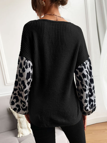 Women's Black Animal Colourblocked Pullover Blend