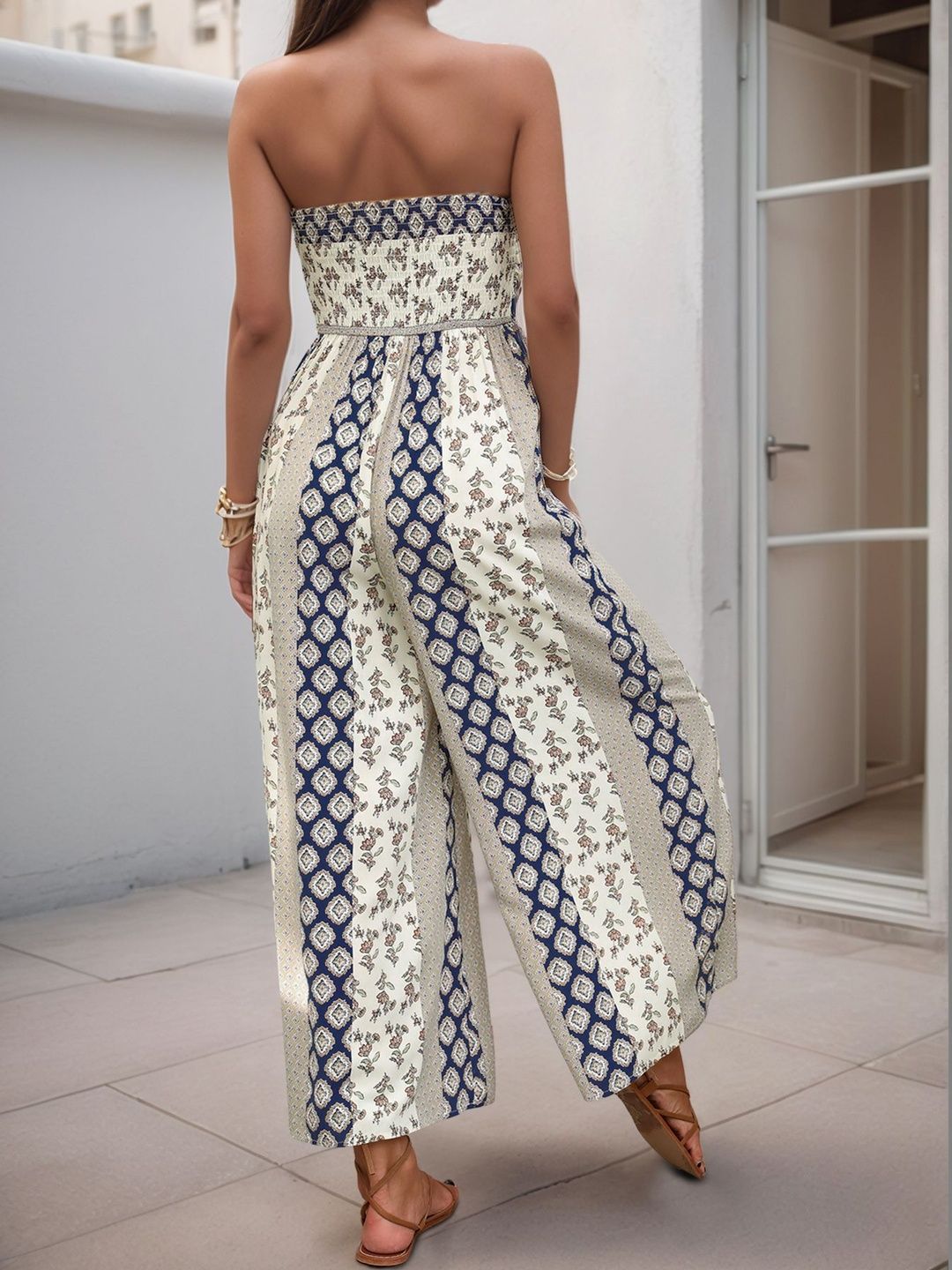 Strapless Printed Culotte Jumpsuit