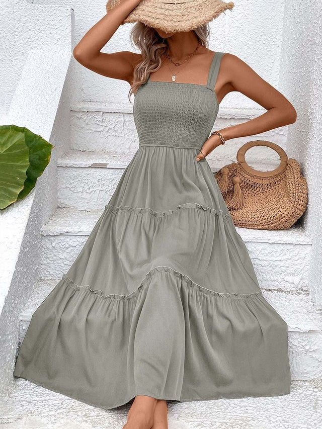 A-Line Midi Dress in Grey - Nowi Korean Fashion