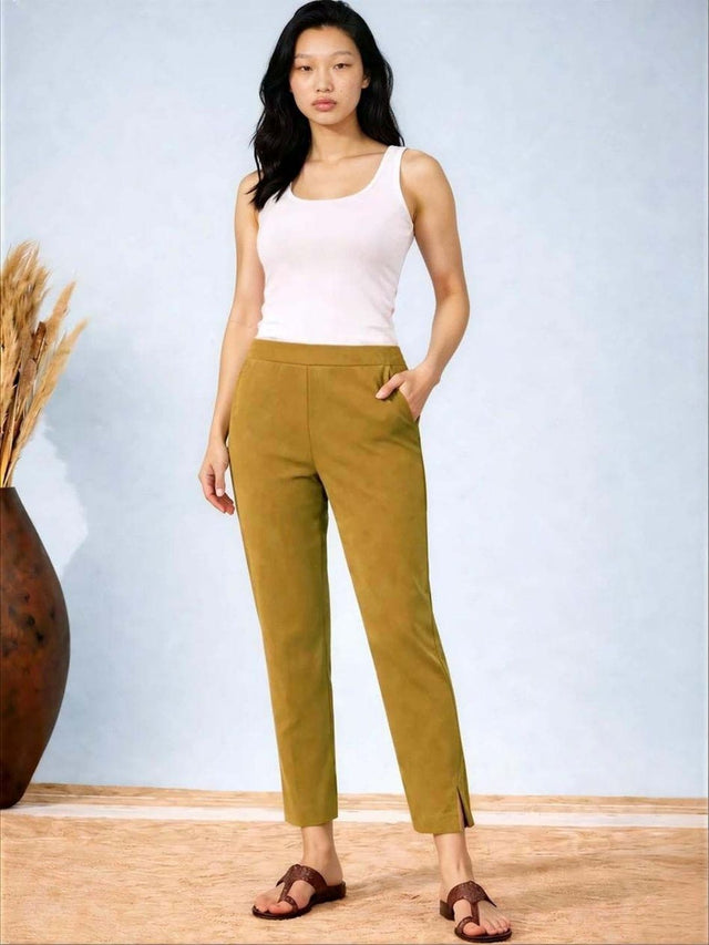 Wrinkle Free Trousers in Brown polyester Style 43 - Nowi Korean Fashion