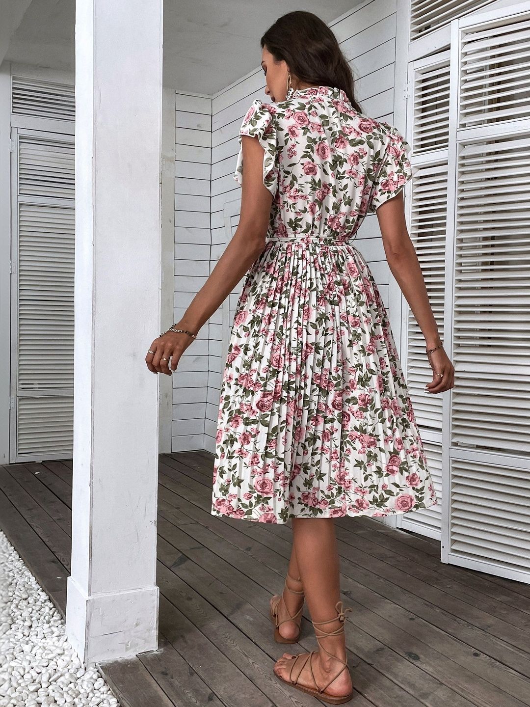 Floral Print Puff Sleeve Fit & Flare Dress