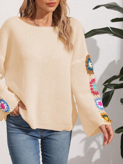 Women Colourblocked Ribbed Pullover with Embellished Detail