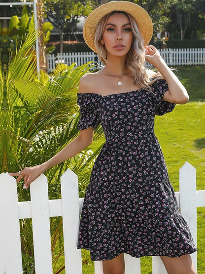 Floral Print Puff Sleeve Fit & Flare Dress