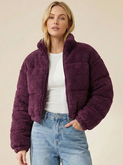 NOWI Women Woollen Crop Puffer Jacket