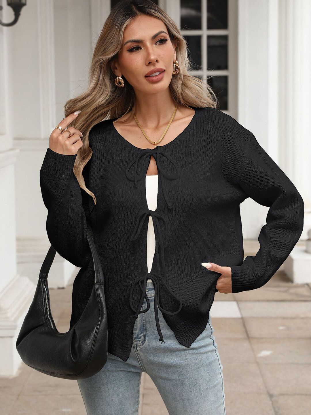 Cardigan in Black acrylic Style 398 - Nowi Korean Fashion