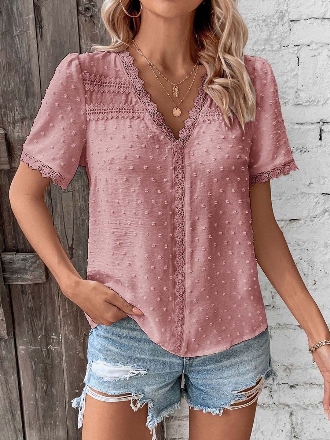 NOWI V-Neck Self Design Top