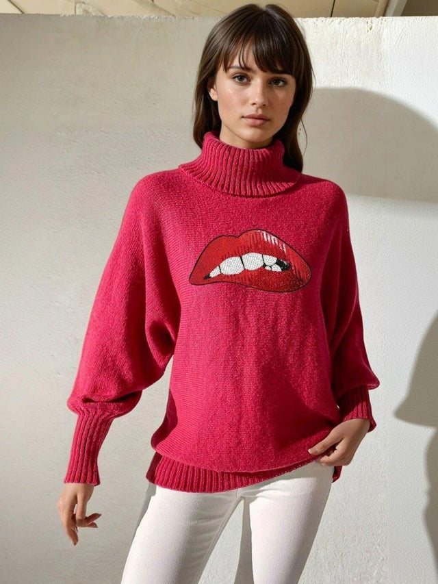 Printed Pullover with Embellished Detail in Pink acrylic - Nowi Korean Fashion