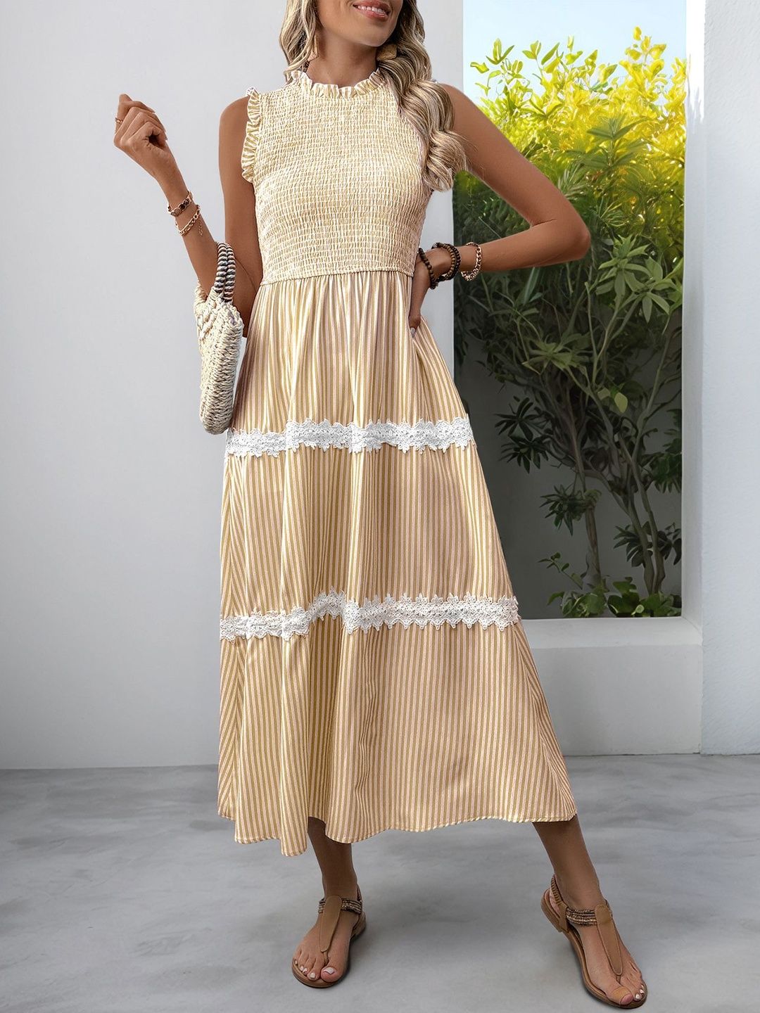 Striped A-Line Midi Dress