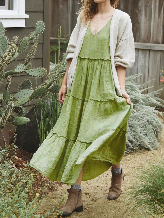 Linen Maxi Midi Dress - Nowi Korean Fashion