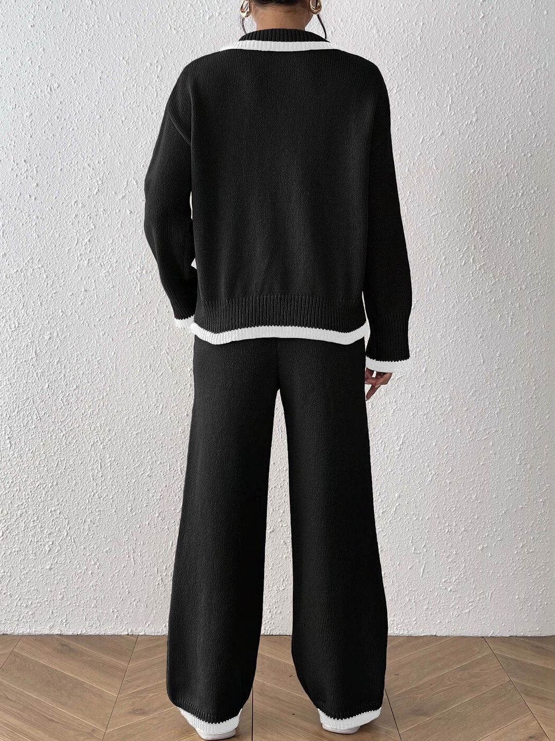 Knitted Solid Sweater with Palazzos