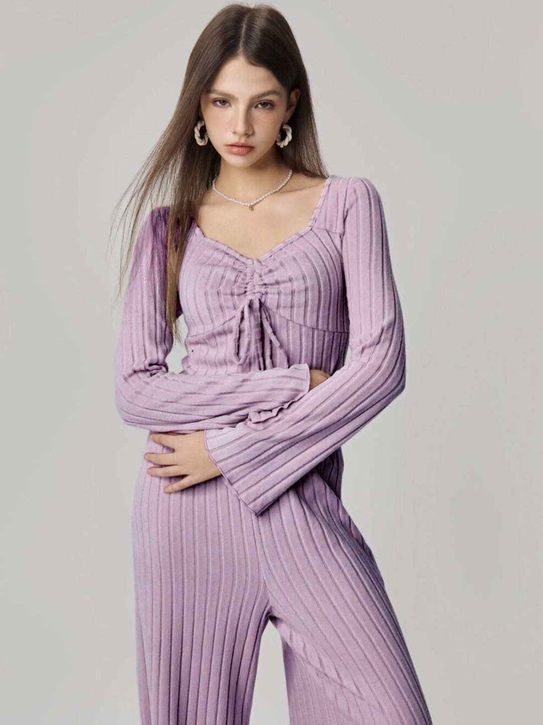 Lilac Striped Co-ords with Scoop Neck Top