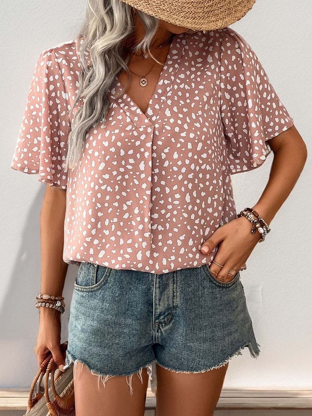 NOWI Animal Printed Flared Sleeve Top