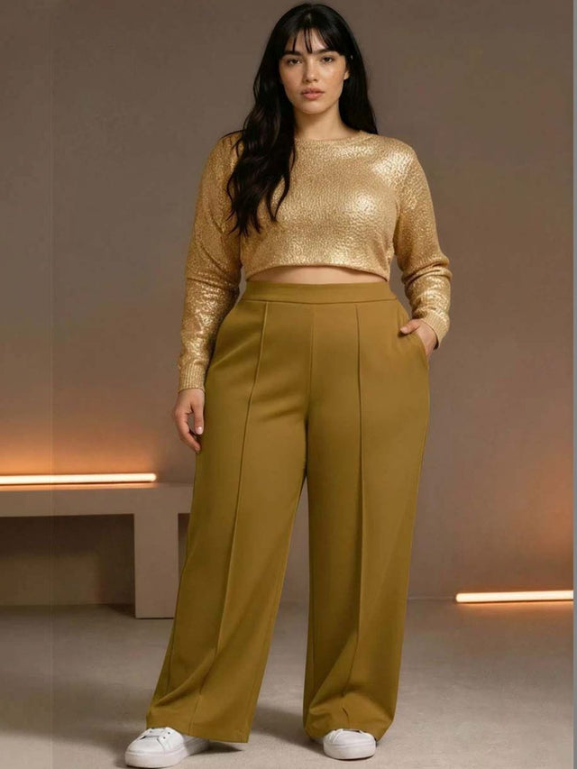 Wrinkle Free Trousers in Brown polyester Style 41 - Nowi Korean Fashion