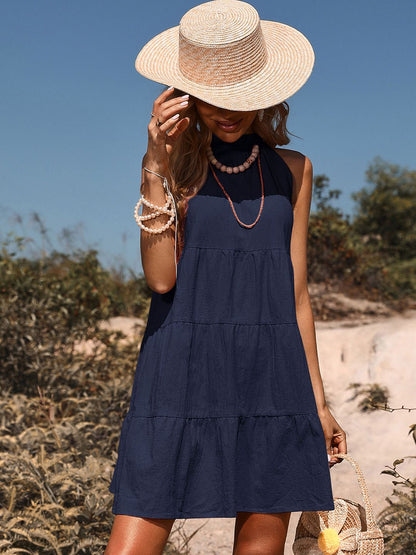 Halter Neck A-Line Mini Dress - Nowi Korean Fashion