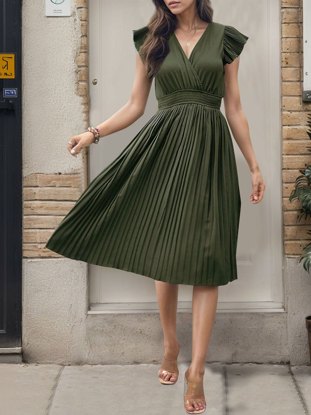 Flared Sleeve Fit & Flare Dress