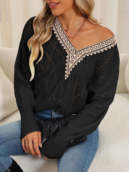 Women Ribbed Pullover with Embellished Detail
