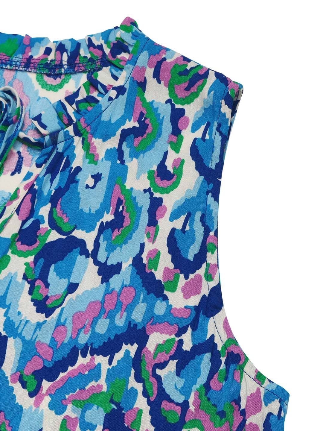 Women's Blue Printed A-Line Midi Dress