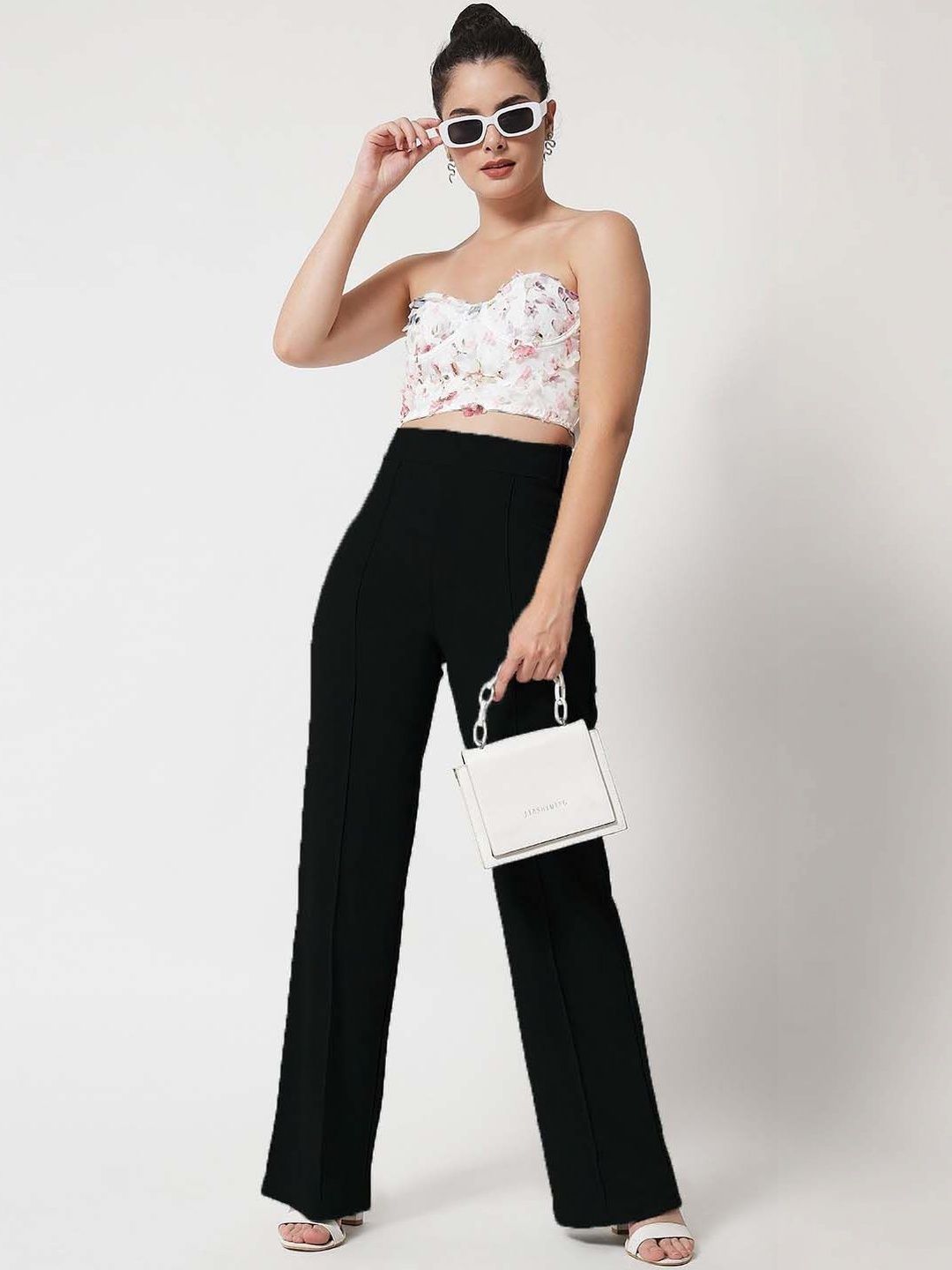 High-Rise Trousers in Black polyester - Nowi Korean Fashion