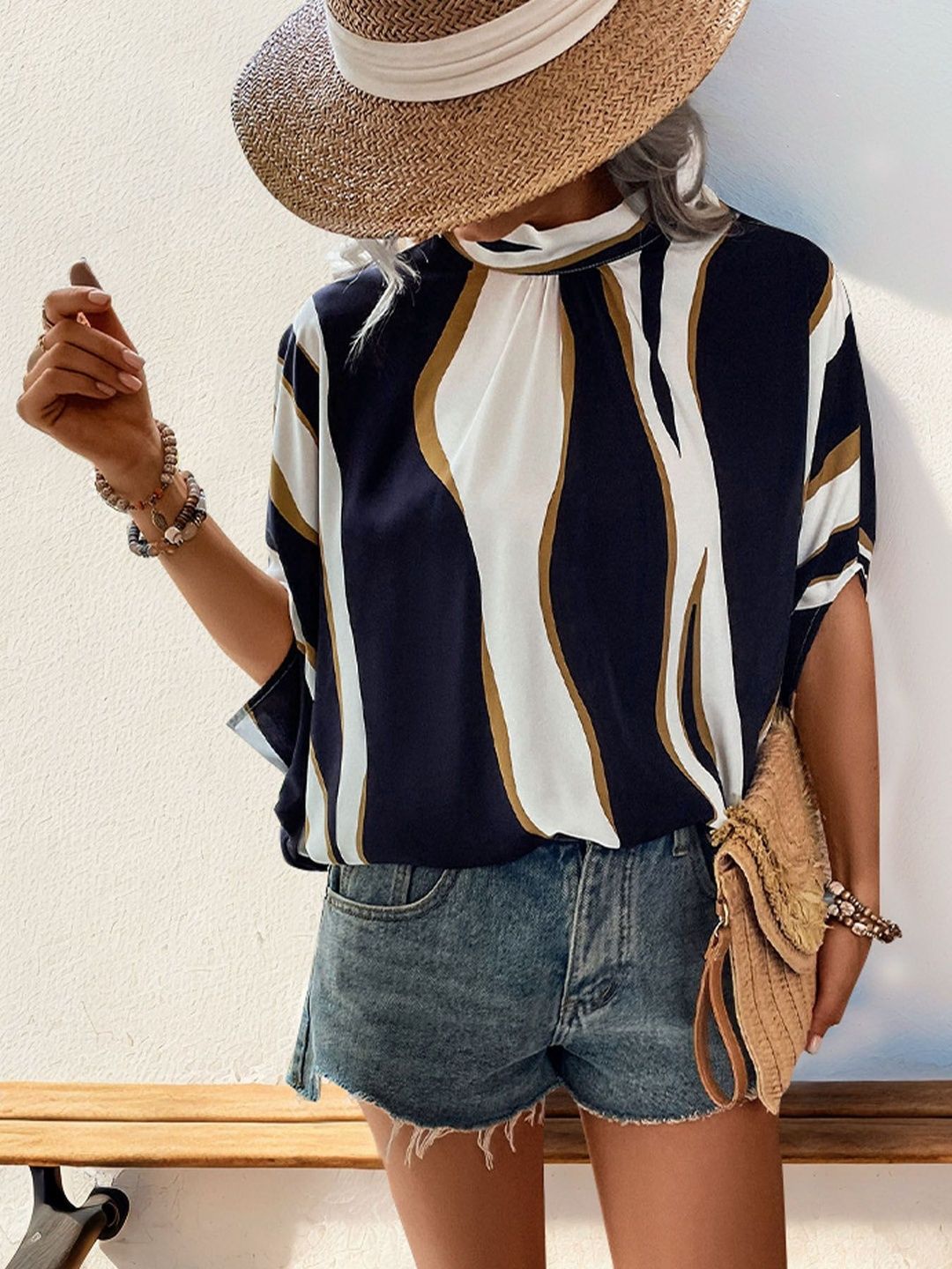 Print Batwing Sleeve Top