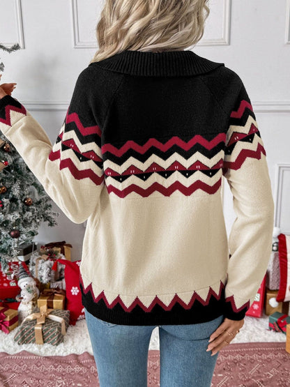 Women Chevron Colourblocked Woollen Pullover