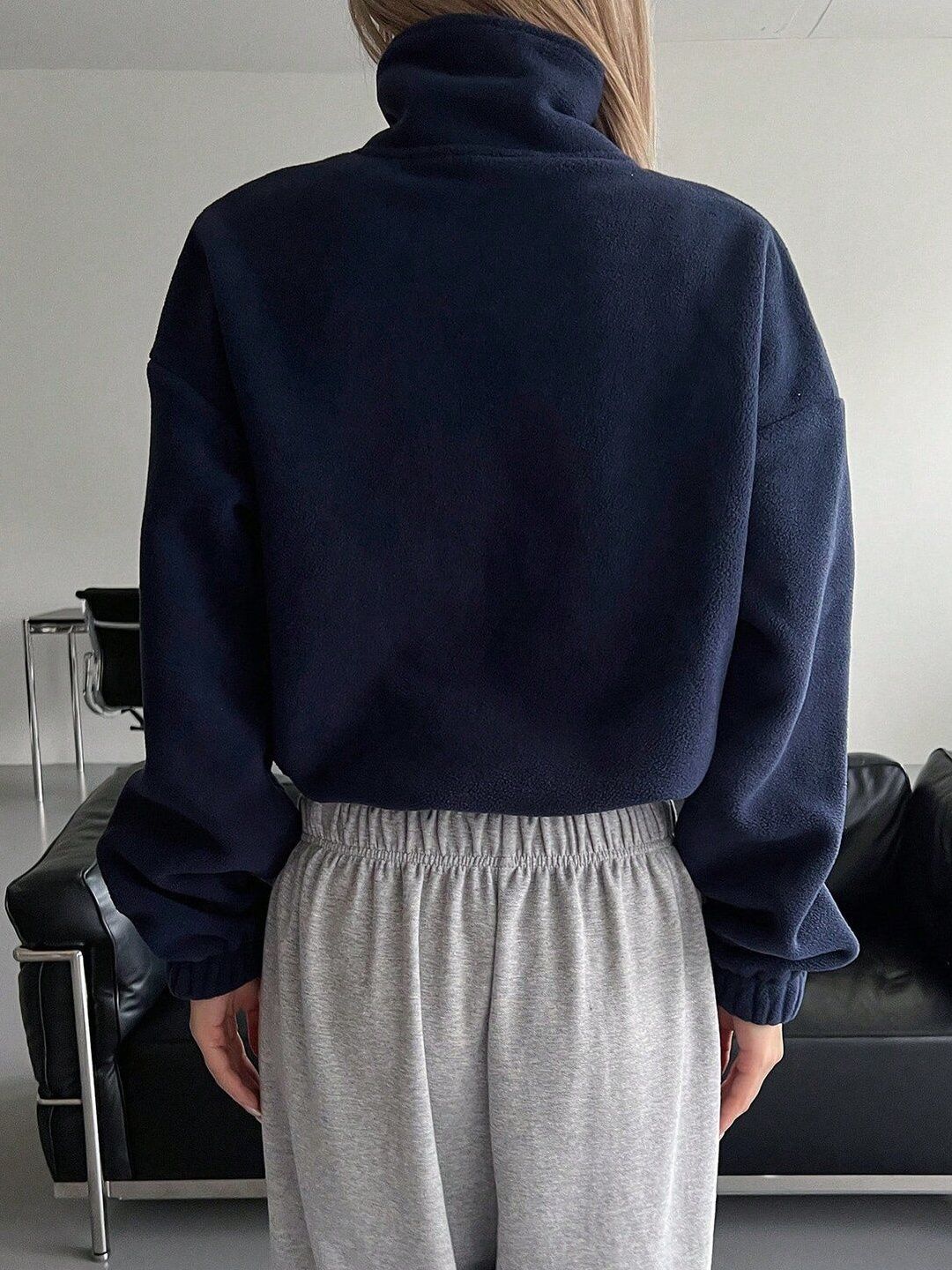 Women Fleece Lightweight Crop Sporty Jacket