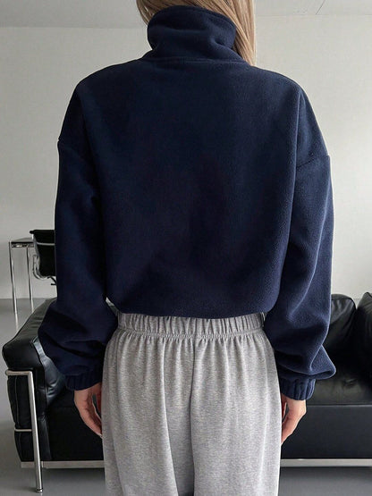 Women Fleece Lightweight Crop Sporty Jacket