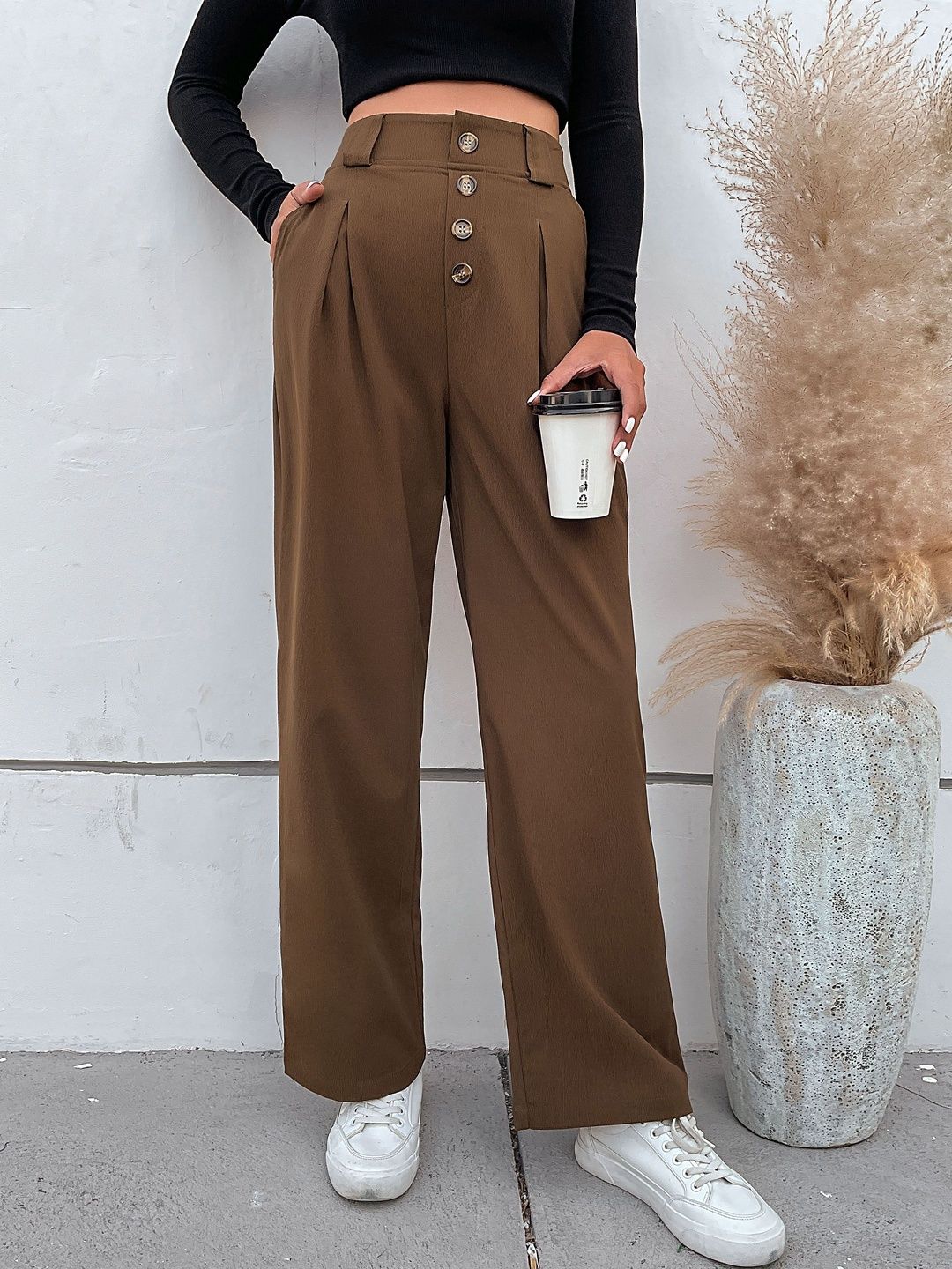 Women High-Rise Non Iron Pleated Trousers