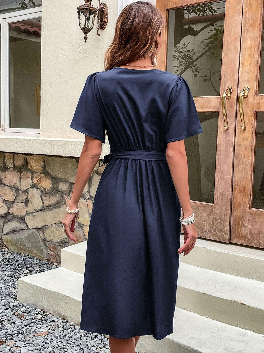 Flared Sleeve Fit & Flare Midi Dress