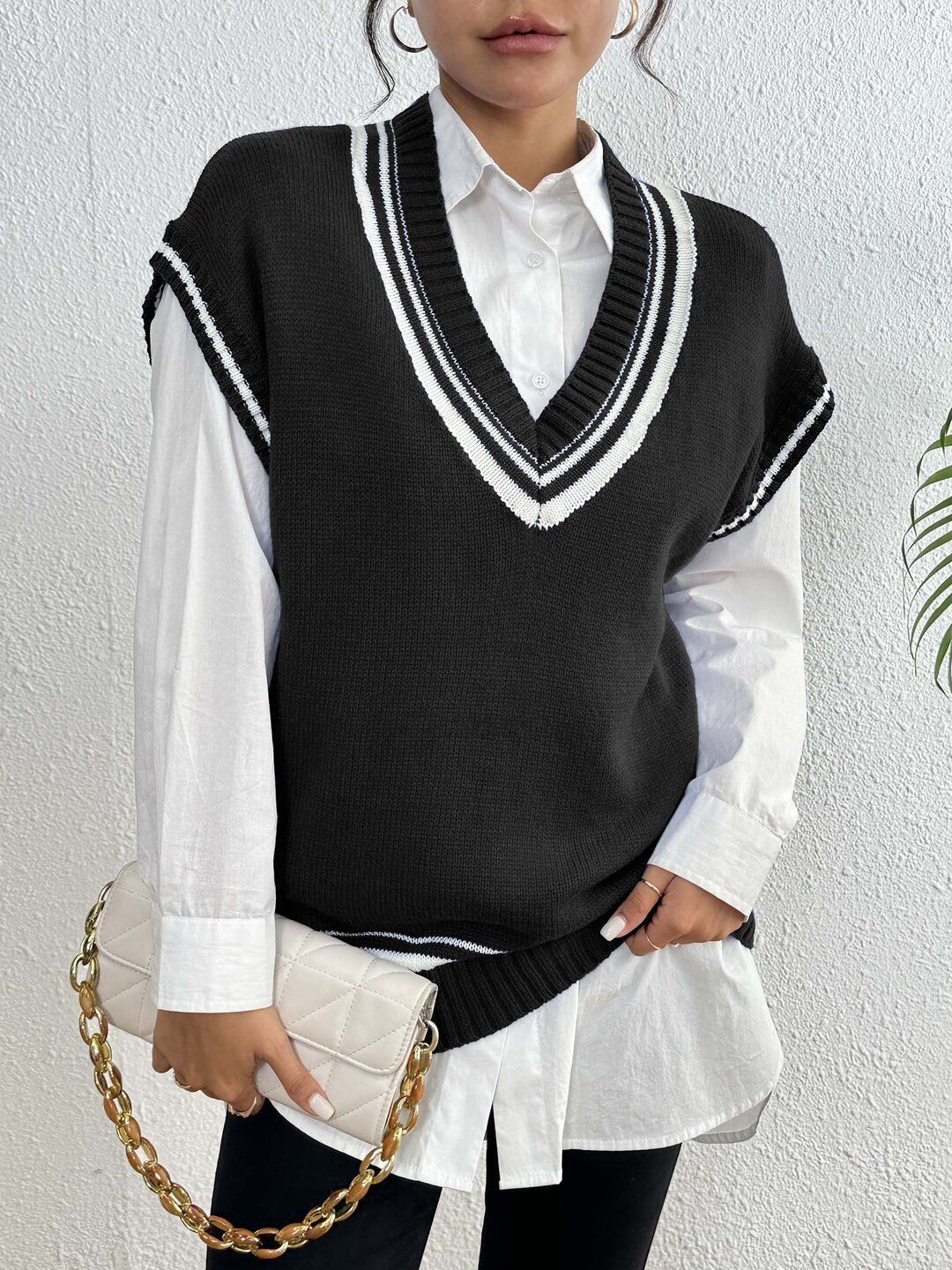 Women Striped Sweater Vest