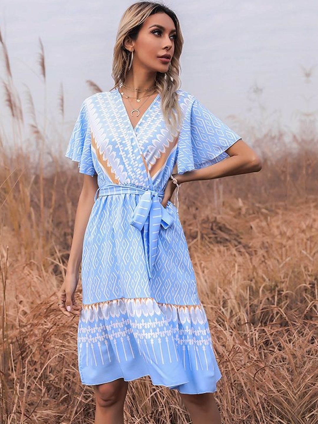 Print Flutter Sleeve Dress