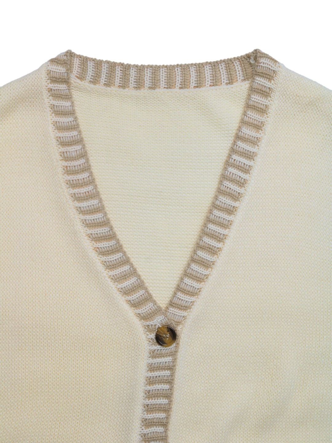 Women's Beige Nowi Women Ribbed Sweater Vest Blend Printed