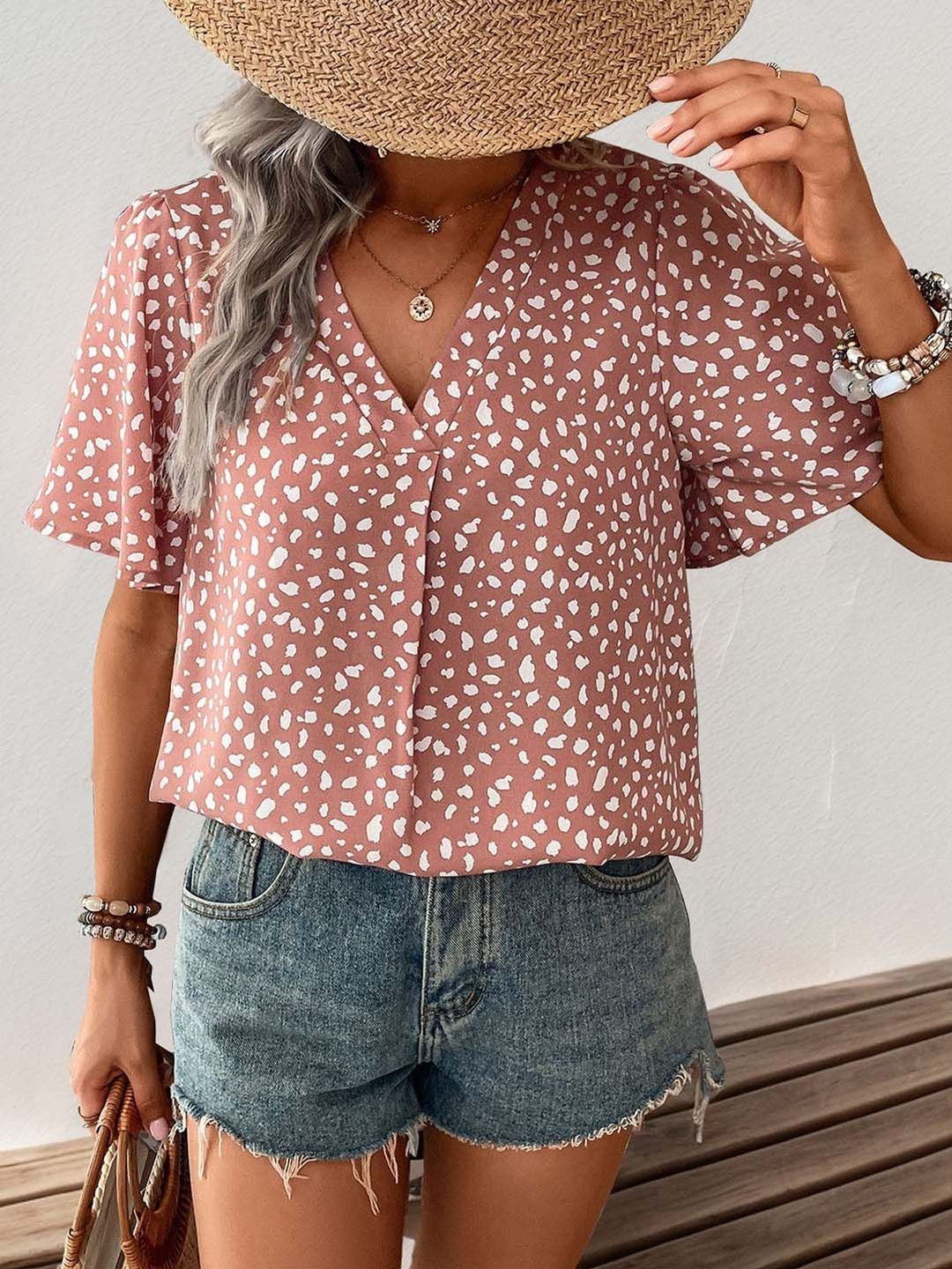 NOWI Animal Printed Flared Sleeve Top