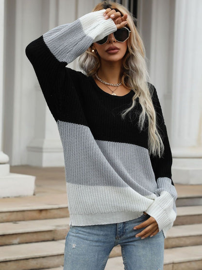 Women's Black Colourblocked Pullover Blend Printed