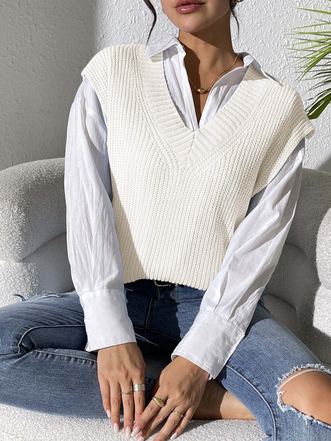 Women Ribbed Sweater Vest