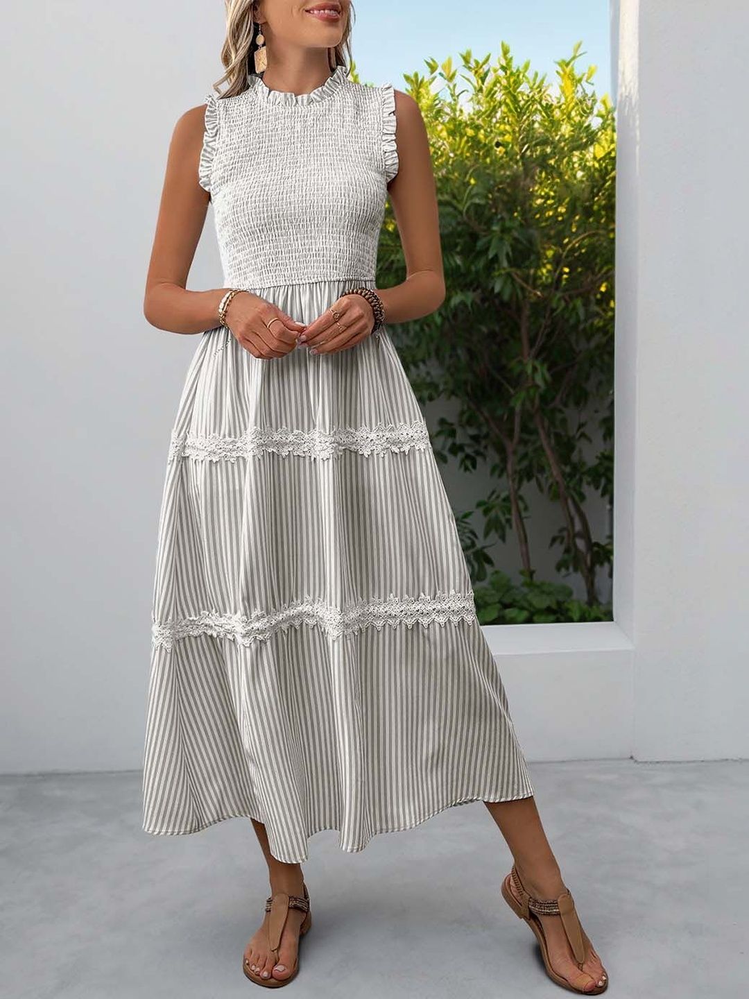 Striped A-Line Midi Dress